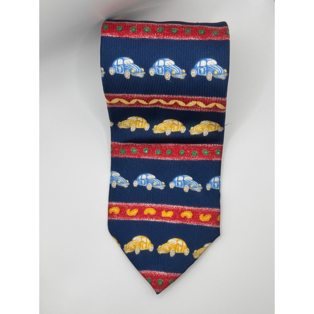 Novelty‎ Silk Necktie Mens Blue Yellow Cars Italy Fun Pattern